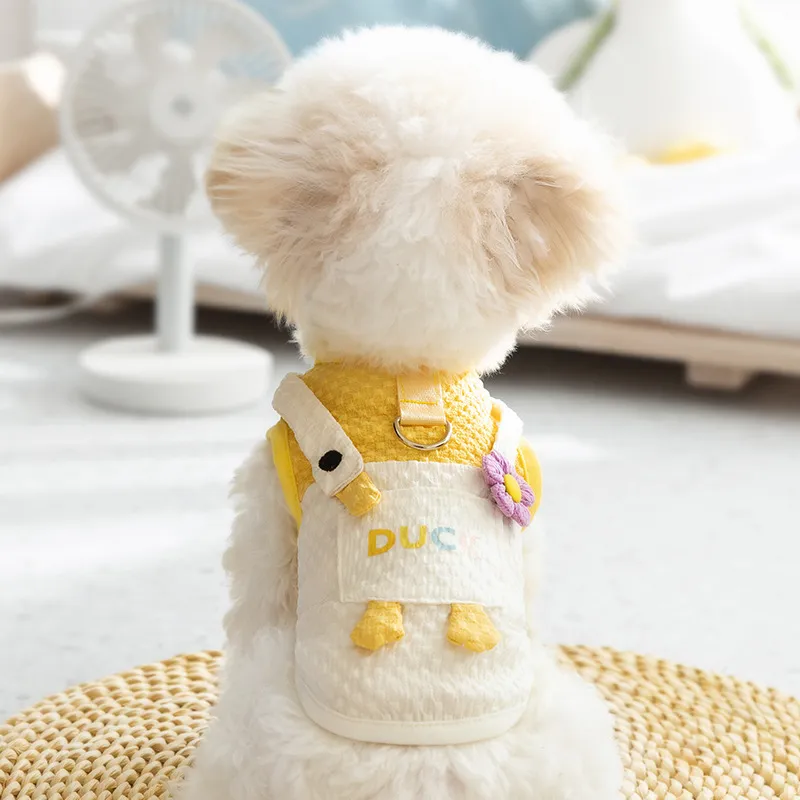 Cute Cartoon Funny Big White Goose Pocket Traction Pet Clothes