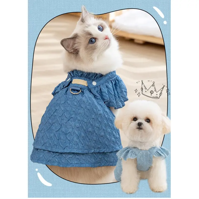 Denim Dress Cat Two-Legged Suspender Skirt Pet Dog Clothes