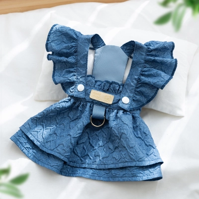 Denim Dress Cat Two-Legged Suspender Skirt Pet Dog Clothes 01