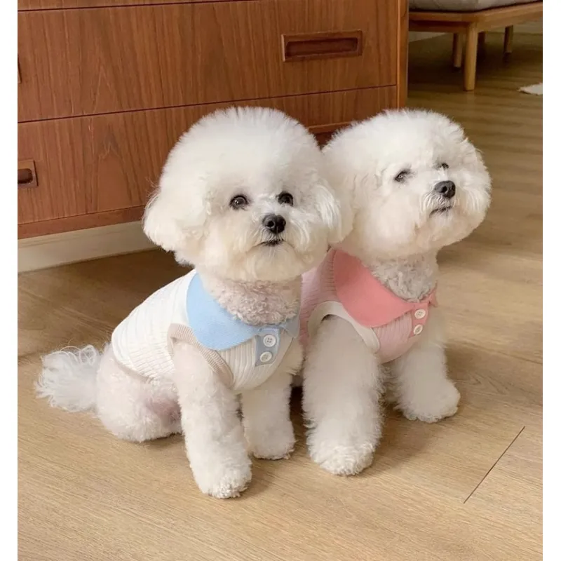 Macaron Contrast Lapel Casual T-Shirt Pet Clothes