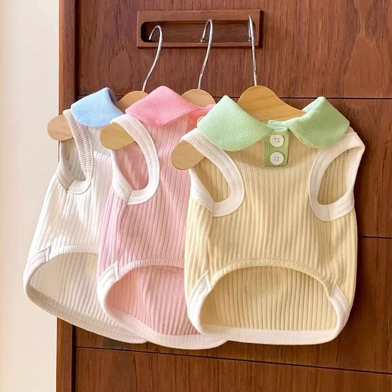 Macaron Contrast Lapel Casual T-Shirt Pet Clothes