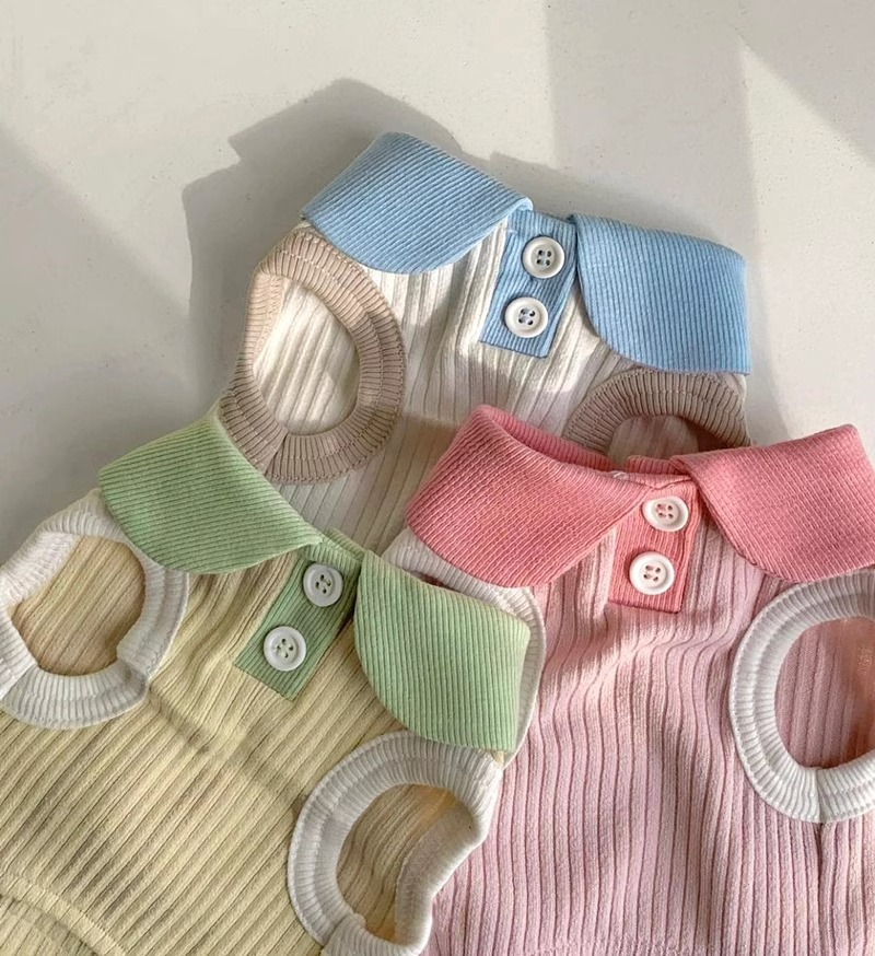 Macaron Contrast Lapel Casual T-Shirt Pet Clothes