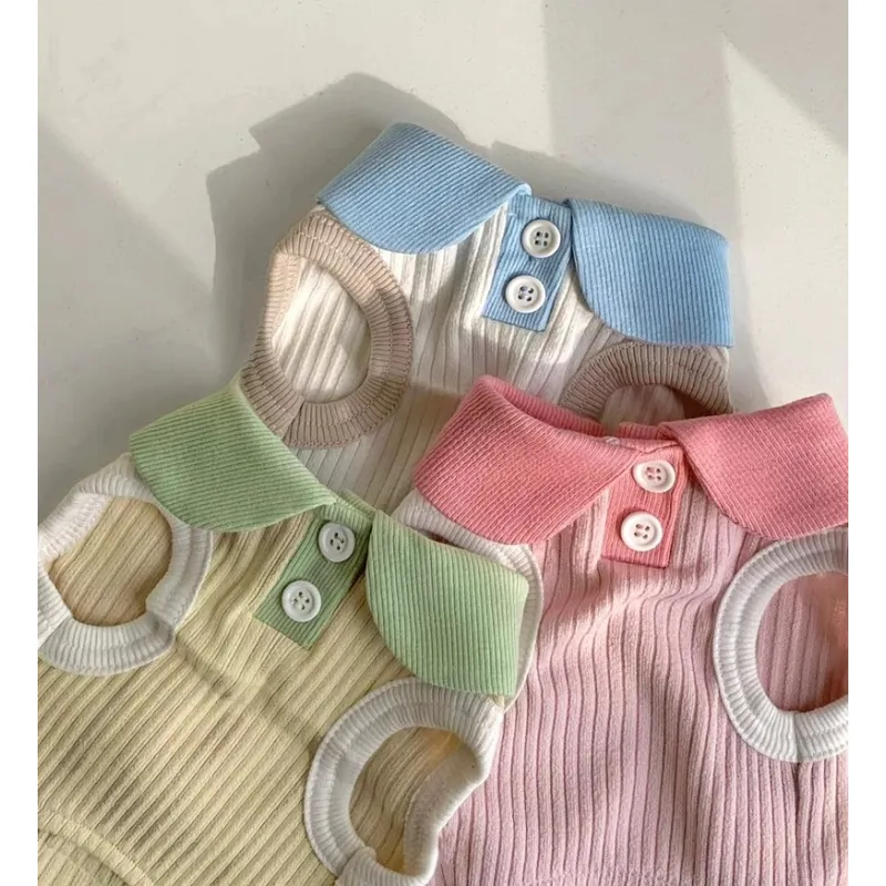 Macaron Contrast Lapel Casual T-Shirt Pet Clothes