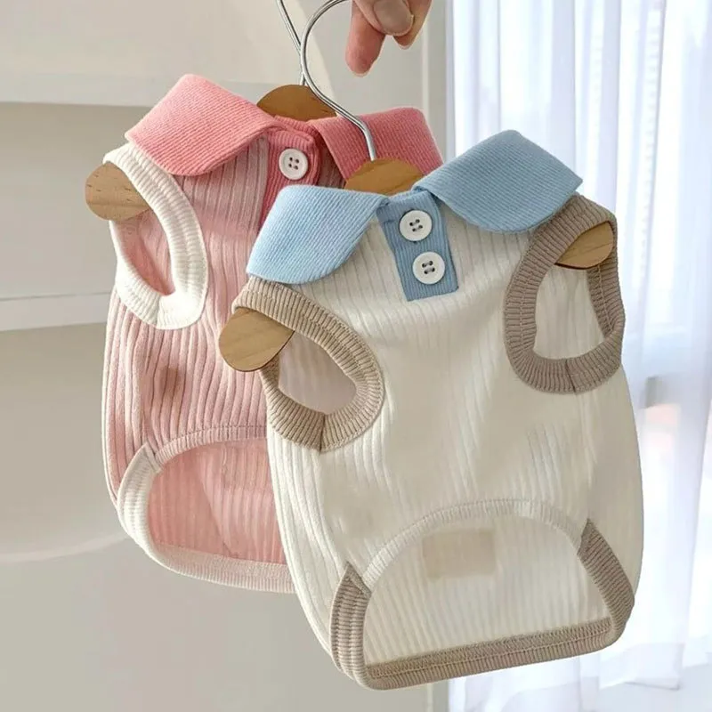 Macaron Contrast Lapel Casual T-Shirt Pet Clothes