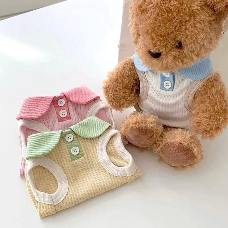 Macaron Contrast Lapel Casual T-Shirt Pet Clothes