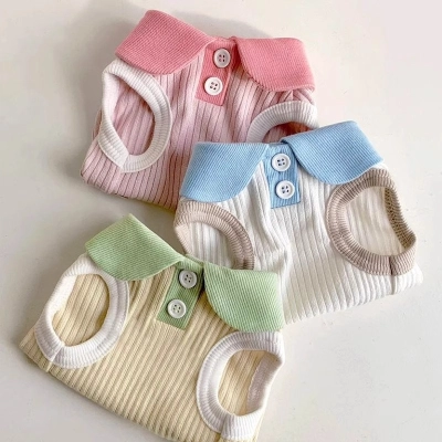 Macaron Contrast Lapel Casual T-Shirt Pet Clothes 01
