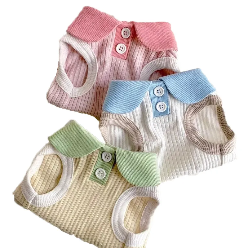Macaron Contrast Lapel Casual T-Shirt Pet Clothes