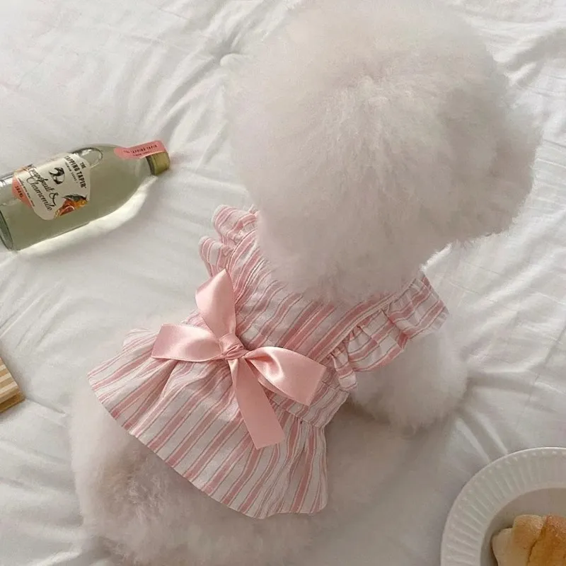 Princess Style Cute Flying Sleeve Striped Dress Pet Clothes