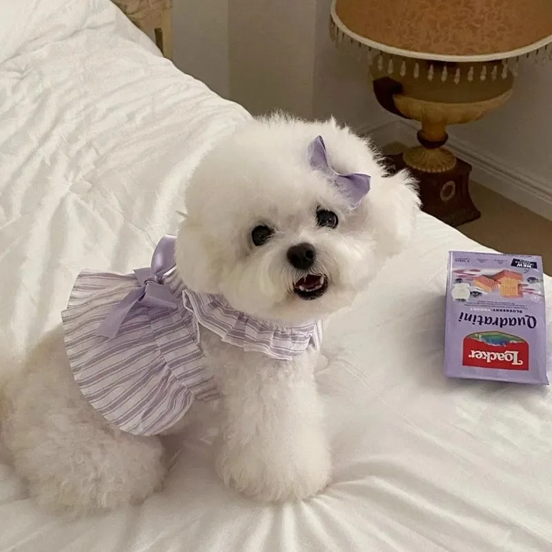 Princess Style Cute Flying Sleeve Striped Dress Pet Clothes