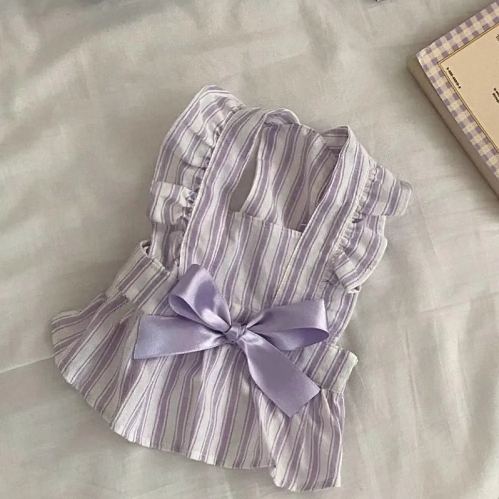 Princess Style Cute Flying Sleeve Striped Dress Pet Clothes