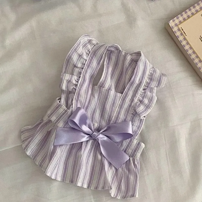 Princess Style Cute Flying Sleeve Striped Dress Pet Clothes