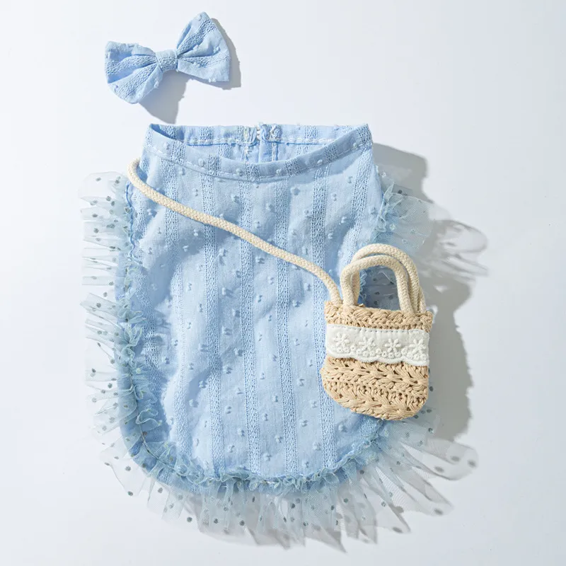 Princess Style Quiet Pastoral Woven Shoulder Bag Vest Pet Clothes