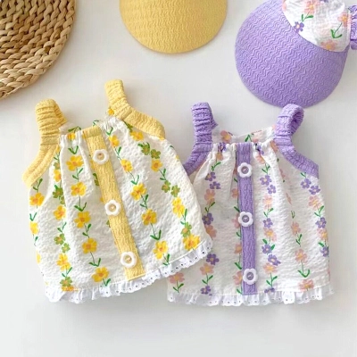 Small Fresh Flower Button Suspenders Pet Clothes 01