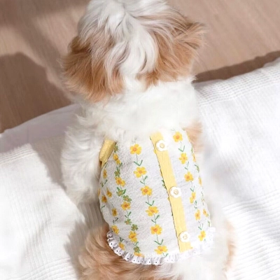 Small Fresh Flower Button Suspenders Pet Clothes 02