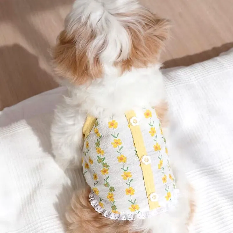 Small Fresh Flower Button Suspenders Pet Clothes