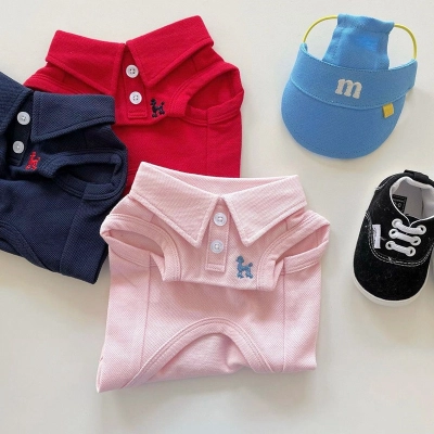 Solid Color Polo T-Shirt Breathable Two-Leg Vest Pet Clothes 01