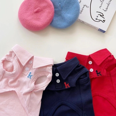 Solid Color Polo T-Shirt Breathable Two-Leg Vest Pet Clothes 02