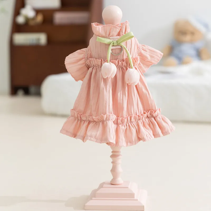 Tulip Pleated Dress Princess Style Ladies Cat Pet Clothes