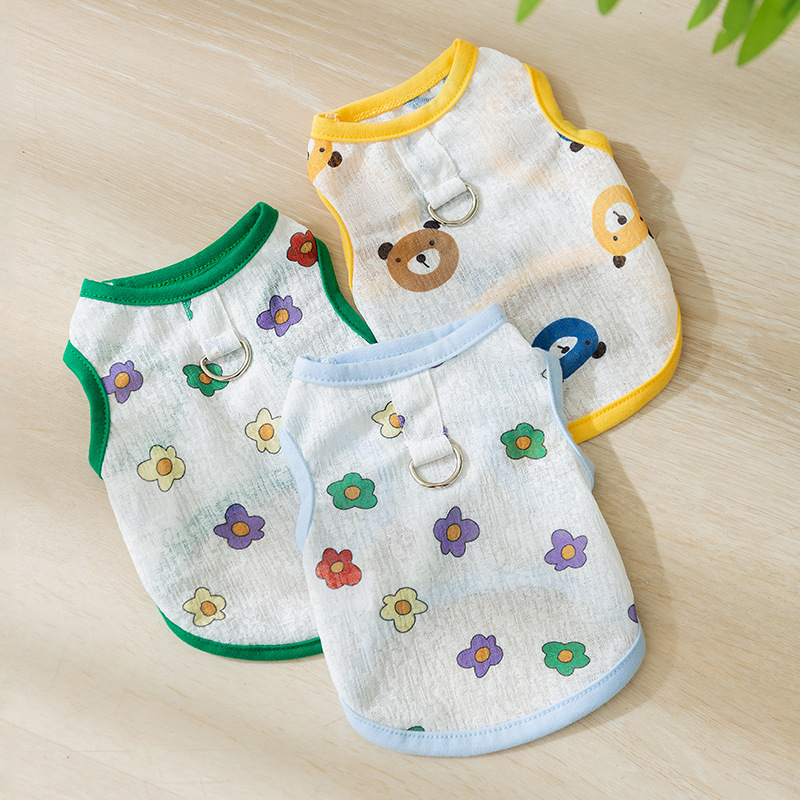 Cute Full-Print Flower Mesh Traction Vest Pet Clothes