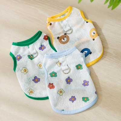 Cute Full-Print Flower Mesh Traction Vest Pet Clothes 01