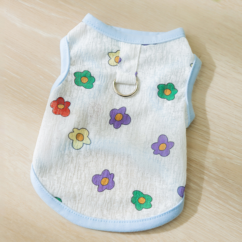 Cute Full-Print Flower Mesh Traction Vest Pet Clothes