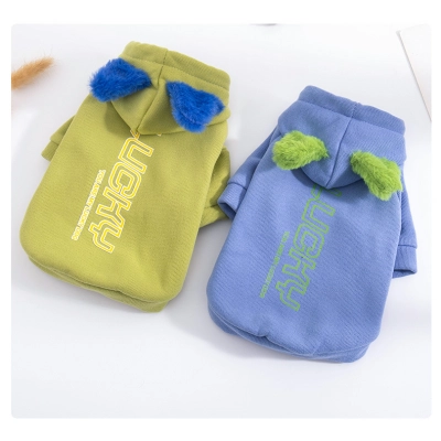 Pet Autumn And Winter Clothes With Plush Blue-Green Ears  01