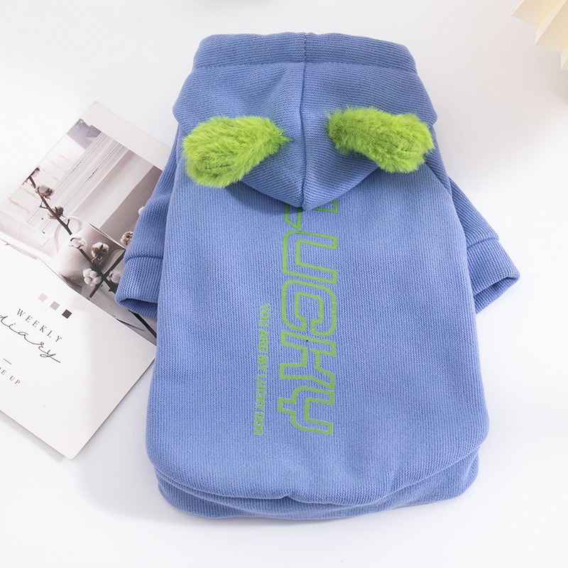 Pet Autumn And Winter Clothes With Plush Blue-Green Ears 