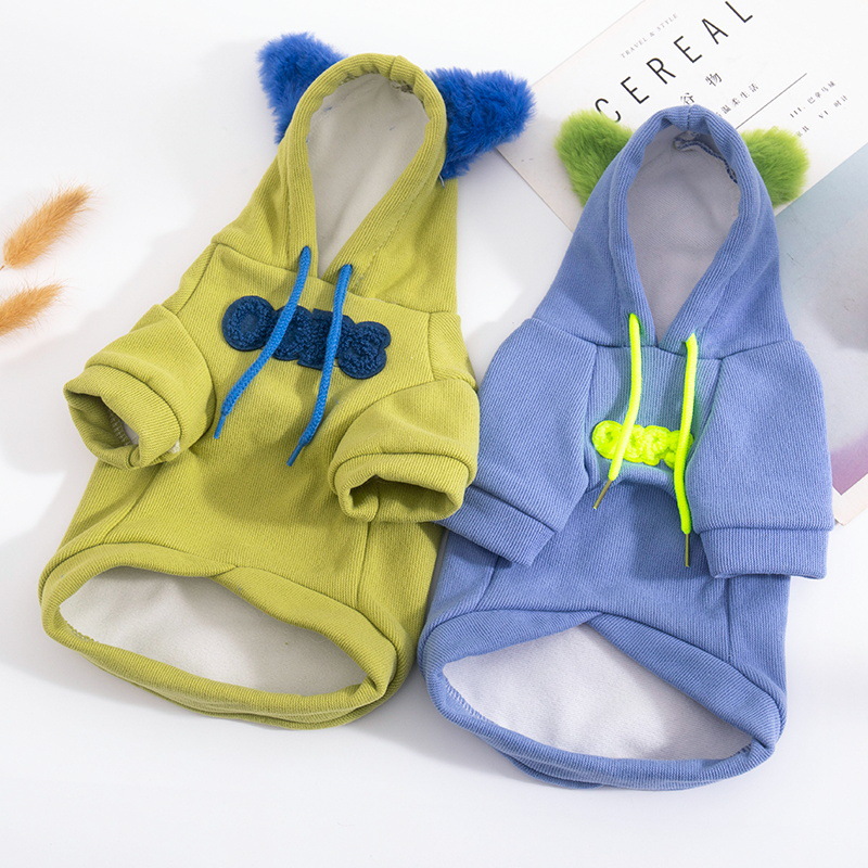 Pet Autumn And Winter Clothes With Plush Blue-Green Ears 
