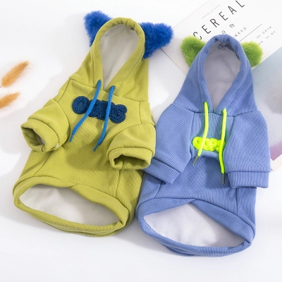 Pet Autumn And Winter Clothes With Plush Blue-Green Ears  02