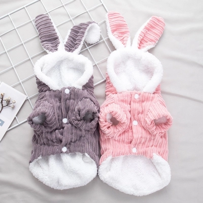 Dog Autumn And Winter Warm Corduroy Long Ear Rabbit Two Foot Clothes 02