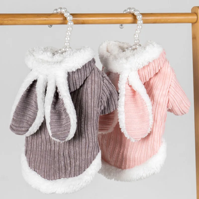 Dog Autumn And Winter Warm Corduroy Long Ear Rabbit Two Foot Clothes