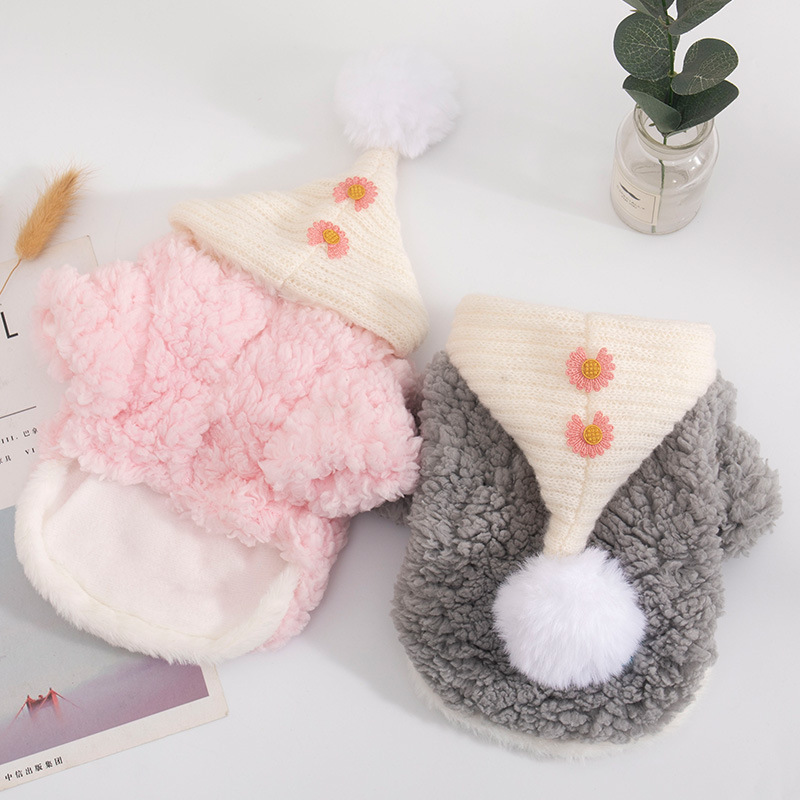 Pet Autumn And Winter Plush Warm And Cute Hooded Vest