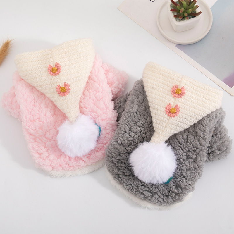 Pet Autumn And Winter Plush Warm And Cute Hooded Vest