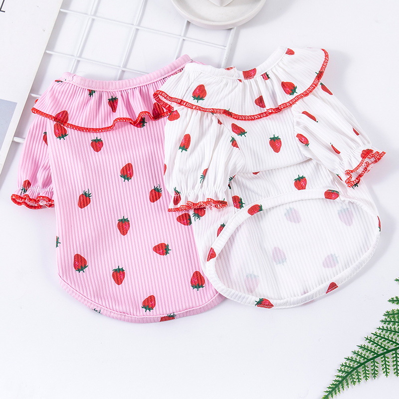 Strawberry Printed Pet Clothing For Spring And Summer Thin Edition