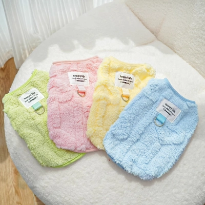 Pet Autumn And Winter Top With Plush Drawable Sleeveless Vest 02