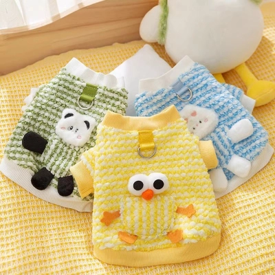 Pet Clothes Cartoon Cute Two Leg Pulling Velvet Cover 01