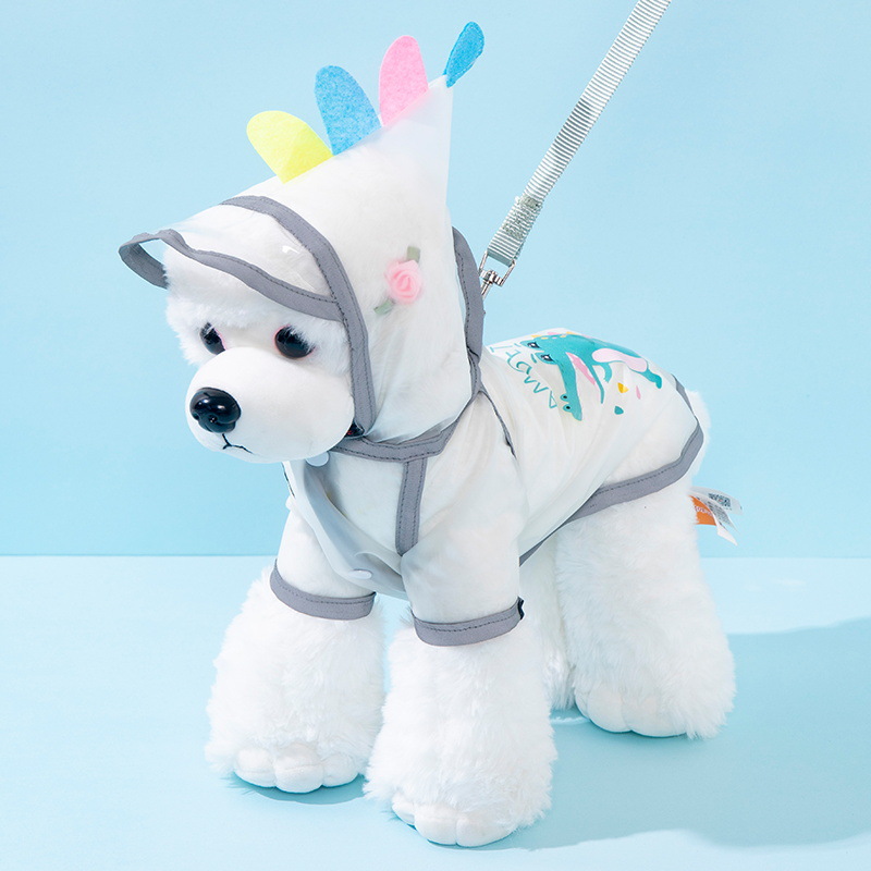 Pet Spring And Summer Frosted Raincoat With Printed Transparent Raincoat