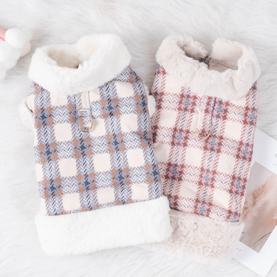 Pet Warm Rabbit Fur Grid With Traction Buckle Clothing 01