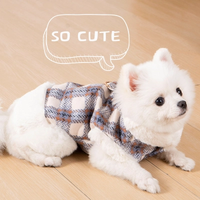 Pet Warm Rabbit Fur Grid With Traction Buckle Clothing 02
