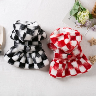 Dog Christmas Chessboard Black and Red Checkered Skirt 01