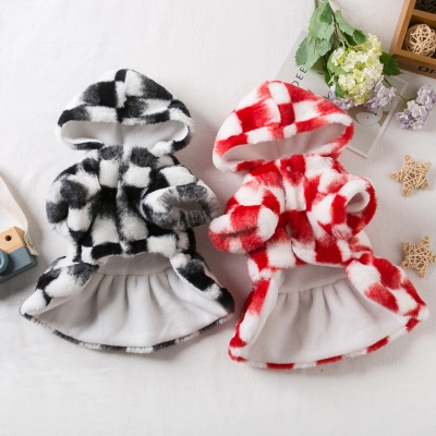 Dog Christmas Chessboard Black and Red Checkered Skirt 02
