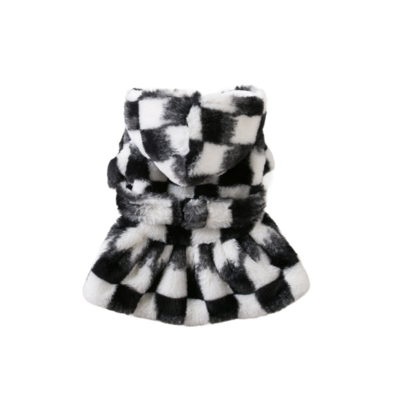 Dog Christmas Chessboard Black and Red Checkered Skirt