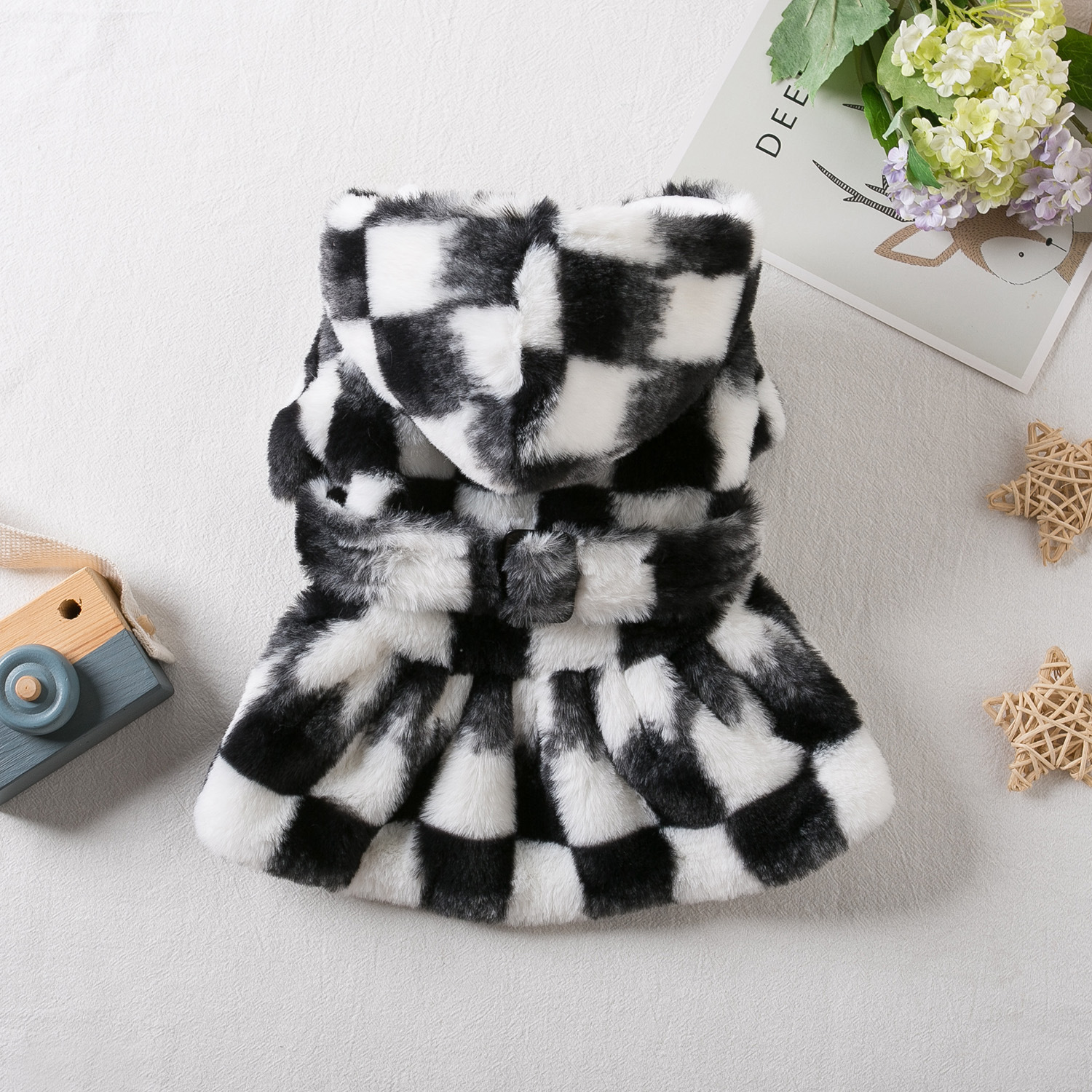 Dog Christmas Chessboard Black and Red Checkered Skirt