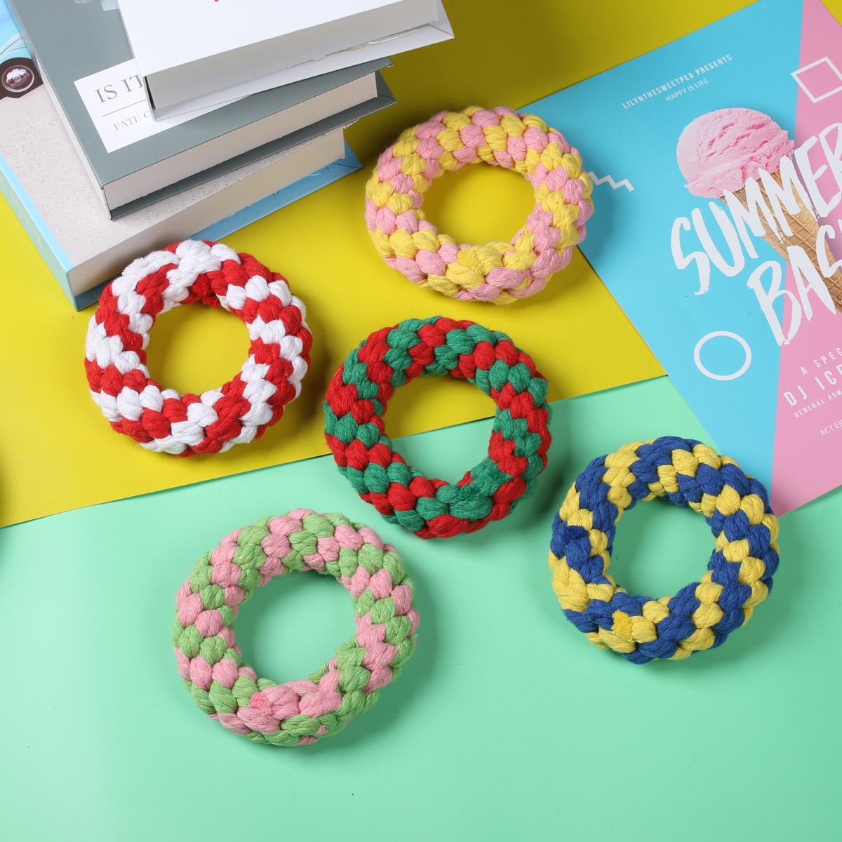Pet Dog Braided Donut Christmas Cotton Rope Chew Toy