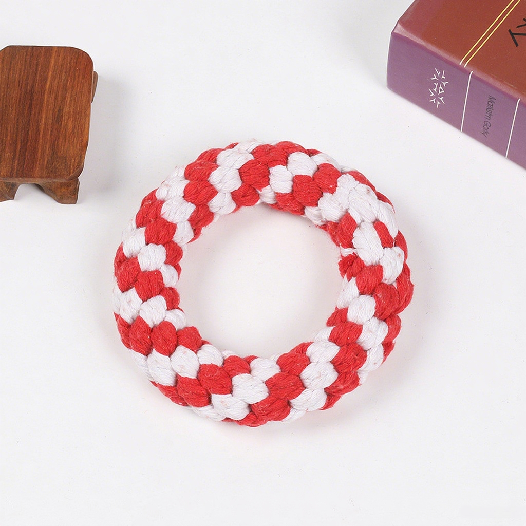 Pet Dog Braided Donut Christmas Cotton Rope Chew Toy