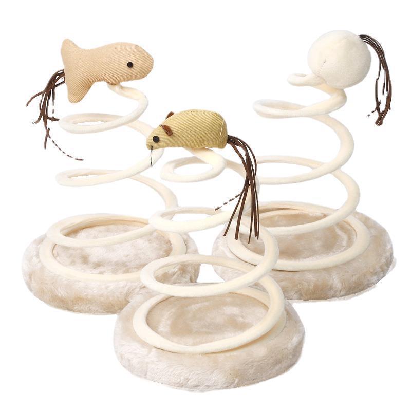 Cat Toy Spiral Steel Wire Spring Flannel Disc Scratcher