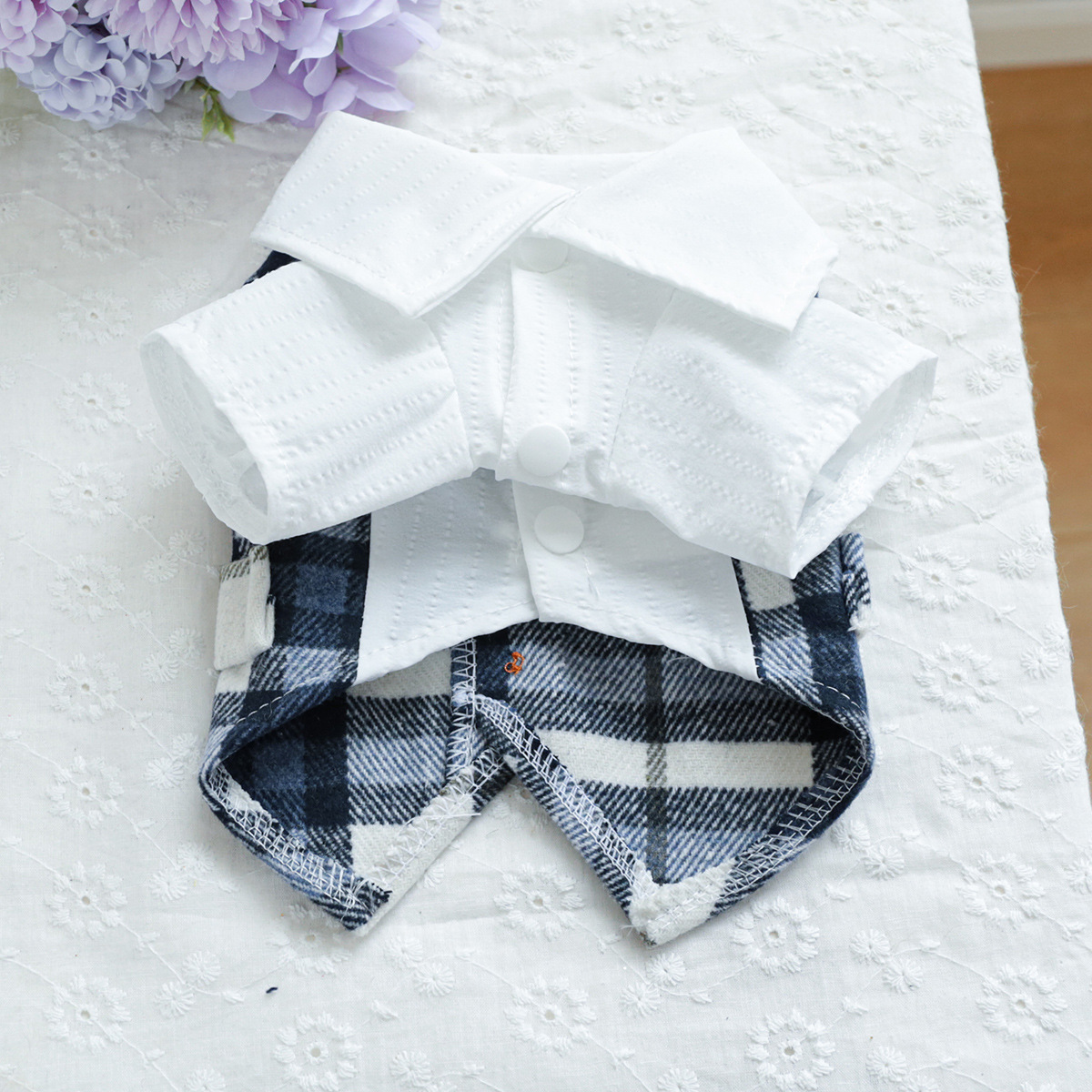 Pet Autumn Winter Warm Blue Checkered Tuxedo