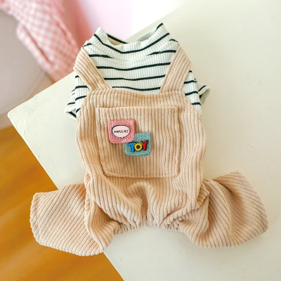 Pet Dog Striped Pocket Overalls Soft Corduroy Clothes 01