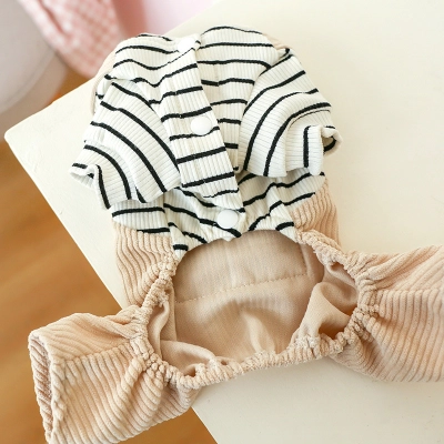 Pet Dog Striped Pocket Overalls Soft Corduroy Clothes 02