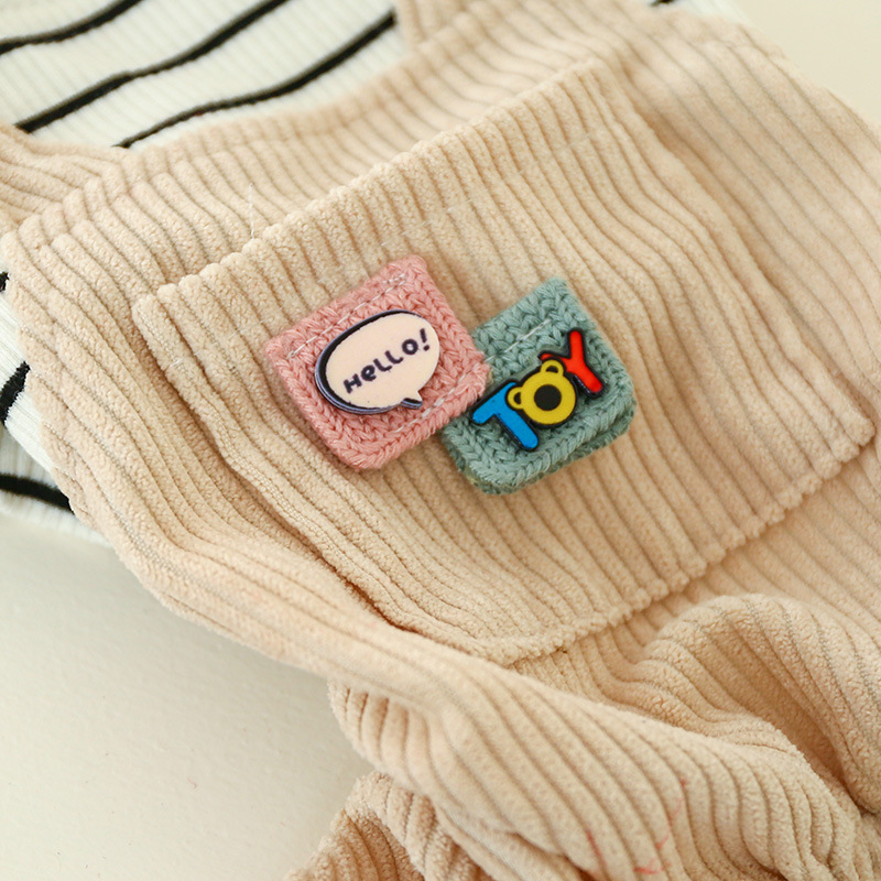 Pet Dog Striped Pocket Overalls Soft Corduroy Clothes